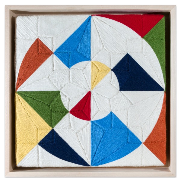 Eduardo Terrazas Possibilities of a Structure: Cosmos 1.1.3032018 Wool yarn on wooden board covered with Campeche wax 13 5/8 x 13 5/8 x 2 1/2 in. / 34.5 x 34.5 x 6.5 cm