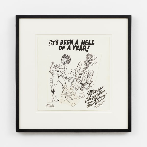 Aline Kominsky-Crumb, R. Crumb, and Sophie Crumb It's Been A Hell Of A Year!1986 Ink, correction fluid, and collage on paper 11 x 10 ⅞ in. (27.9 x 27.6 cm) Framed: 17 ⅞ x 17 ⅝ x 1 ¼ in. (45.4 x 44.8 x 3.2 cm)