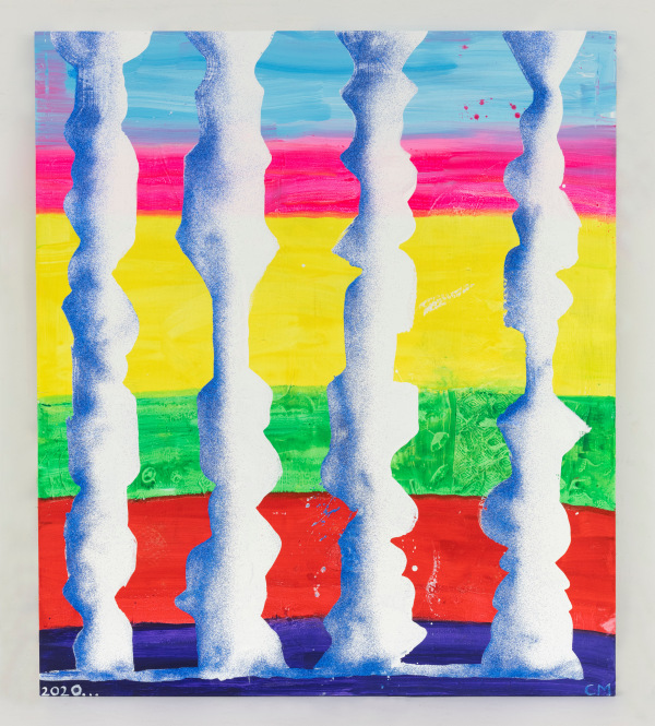 Chris Martin After The Rain #12018-2020 Acrylic, collage, glitter on canvas 85 x 74 in. (215.9 x 188 cm)