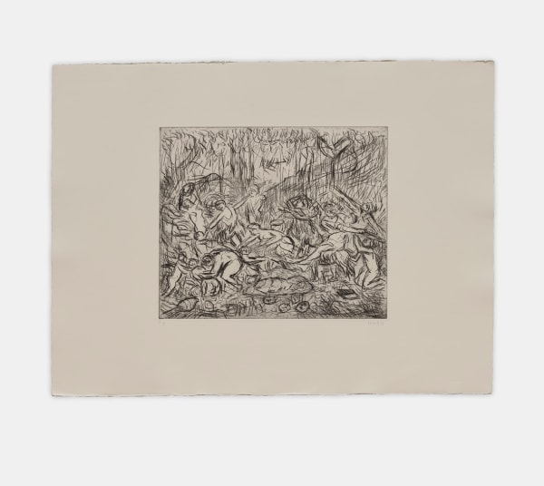 Leon Kossoff The Triumph of Pan No. 21998 AP from an Edition of 20, plus 10 AP Etching Sheet 22 1/2 x 29 3/4 in. / 57 x 75.7 cm Plate 13 x 15 1/2 in. / 33 x 39.4 cm