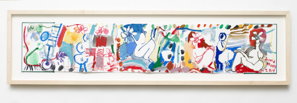 Annie Morris Ultramarine Flower Woman2020 Watercolour, crayon, pencil, oil stick and pastel 9 ⅛ x 48 ⅞ in. (23.3 x 124 cm)