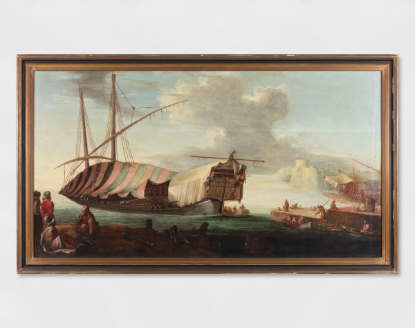 painting of a navy with a large vessel
