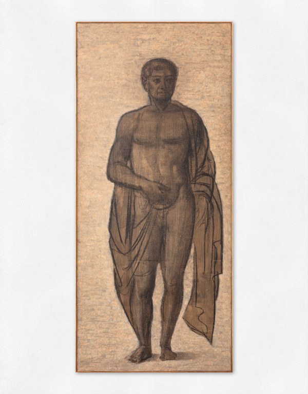 A mixed-media painting of a male figure with drapery.