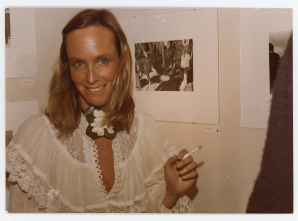 Tina smoking at the opening of her first show at The Potatoe Gallery, May 1977. Photo by Mary Rolland.
