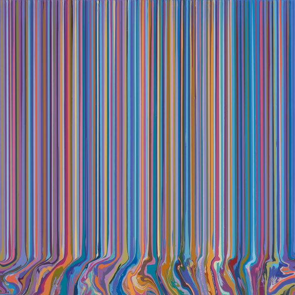 Ian Davenport, Purple and Blue (After Bonnard), 2020, acrylic on aluminum mounted onto aluminum panel, 78 3/4 x 78 3/4...