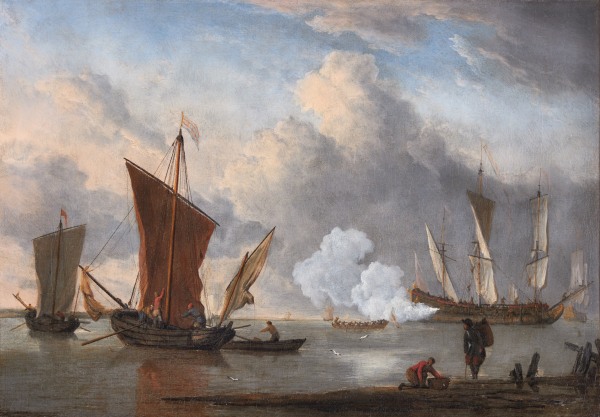 Studio of Peter Monamy 1681-1749 , A salute offshore in a calm