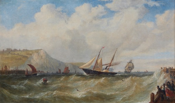 William Adolphus Knell 1801-1875, Pair: Steam packet arriving at Dover, and A frigate off Leith, Edinburgh