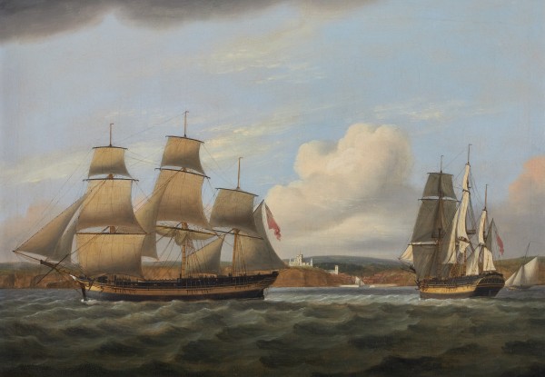 Thomas Luny, The Cato in two positions off Mount Edgcumbe, Plymouth