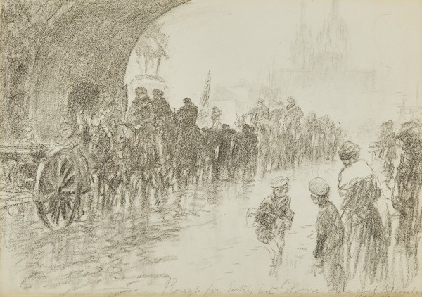 Gilbert Joseph Holiday , Sketch for the 29th Division crossing the Hohenzollern Bridge into Cologne, 1918