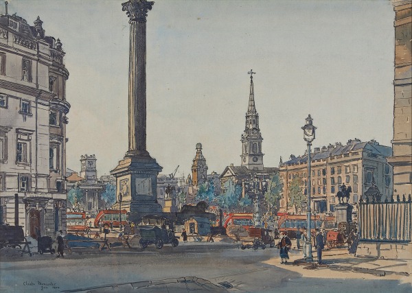 Claude Grahame Muncaster , PRSMA, RWS, ROI, RBA, Nelson's Column from Admiralty Arch, London 1924