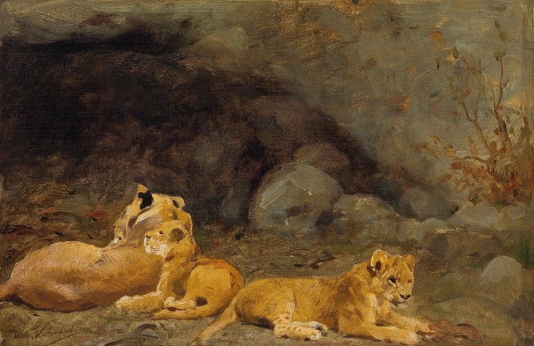 Wilhelm Kuhnert , A Lioness and her cubs