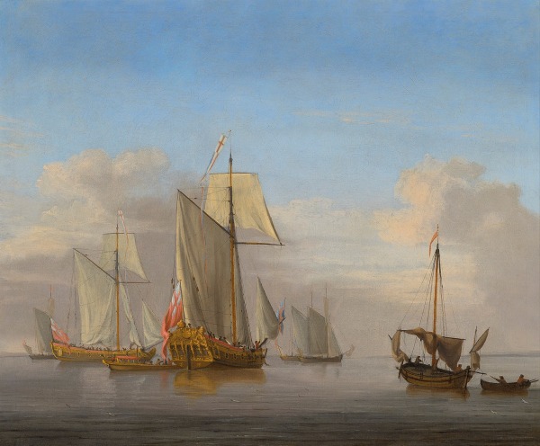 Peter Monamy , A naval squadron of the red about to leave the anchorage in a calm
