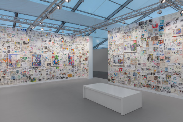Installation view, "Eddie Martinez: Studio Wall Redux," Booth A14, Frieze London, 2023. Photo: Sebastiano Pellion di Persano.
