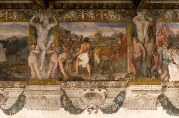 Romolo traccia con l’aratro il confine della città di Roma