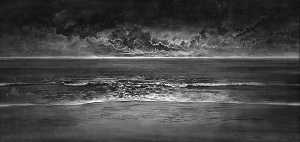 Gemälde, das den Himmel und das Meer bei Nacht darstellt