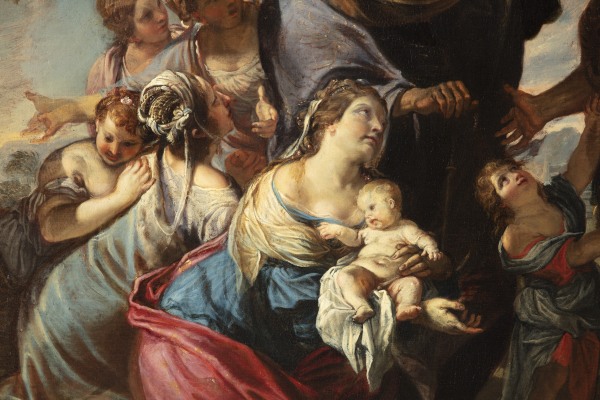 Detail eines Gemäldes mit römischen Gewändern und einer Frauenfigur