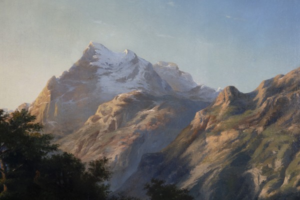 Gemälde, das den sonnigen Mont Blanc darstellt.