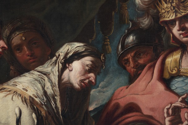 Detail of an oil painting of Alexander the Great with the family of Darius III, the Persian king he had defeated in battle.