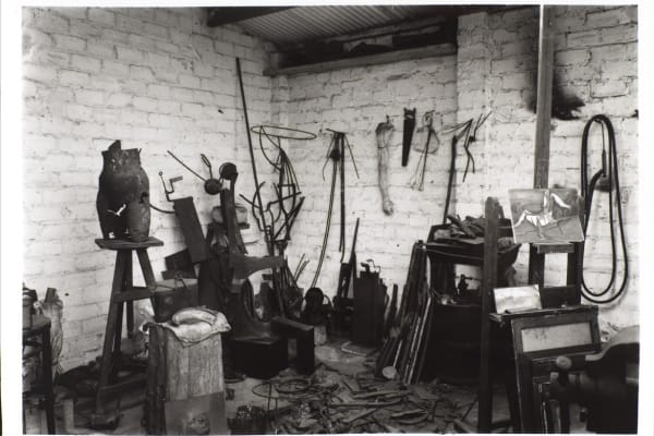 View of Julio González' studio in Arcueil, France, 1937. Photograph by Marc Vaux, Paris, Bibliothèque Kandinsky at Centre Pompidou. Courtesy of the González Administration.