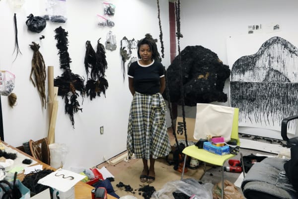 Adebunmi Gbadebo in her studio, New York, 2021. Courtesy of the artist