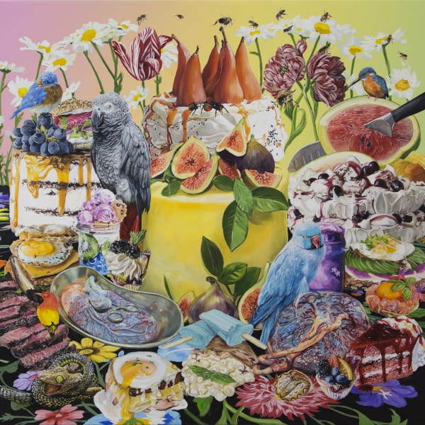 Christina Nicodema, The Tower of Babel, Placenta, 2019, Oil and archival ink on canvas, 45 x 45 inches