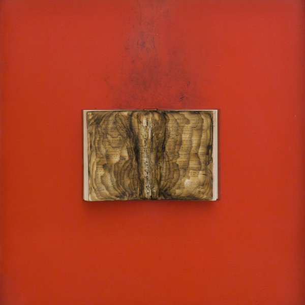 Bernard Aubertin, 1974, Livre brulé, 73x80cm, burnt book on board