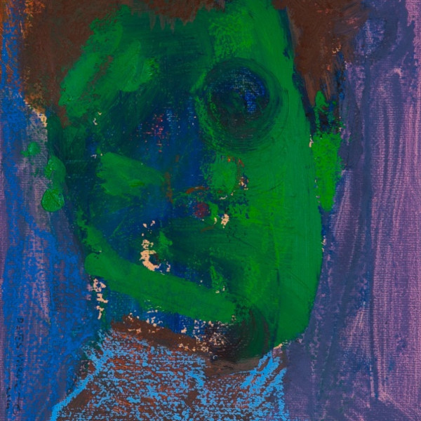 Green Head by Dénes Maròti, acrylic on canvas, 24x 18 cm