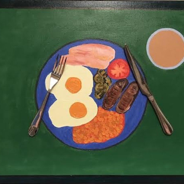 Alex Horne, FULL, Acrylic paints from WHSmith, cutlery and canvas from The Pound Shop, Chesham 46 x 61.5cm