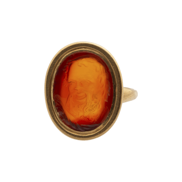 Neoclassical Ring Set with a Carnelian Intaglio of Dionysius