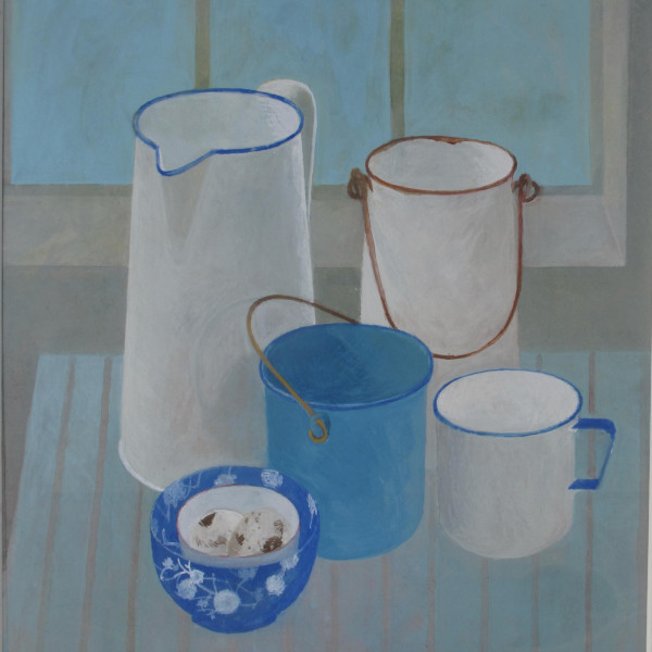 Enamel Kitchenware and Blue Bowl