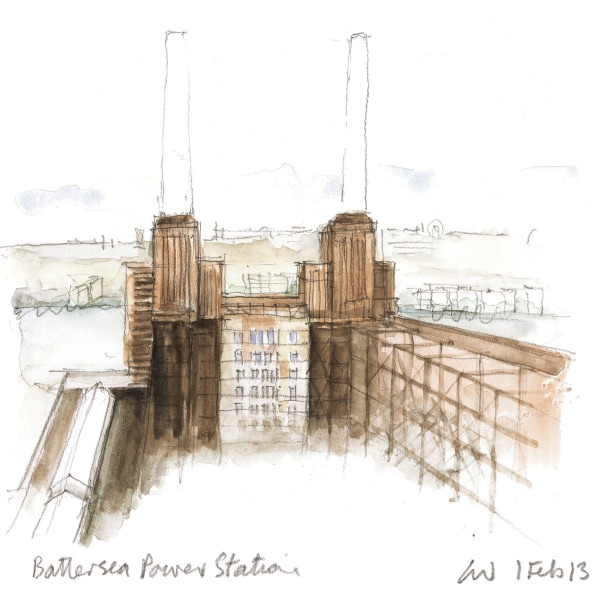 Battersea Power Station by Chris Wilkinson RA, pencil & watercolour