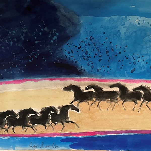 Cirque Bleu by André Brasilier, watercolour, 56 x 76cm