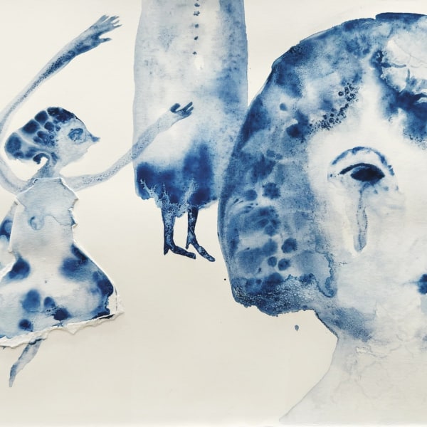 Dongyi He (successful exhibitor 2024), It Doesn't Matter How You Are Loving Me II, watercolour & collage, 21 x 30cm