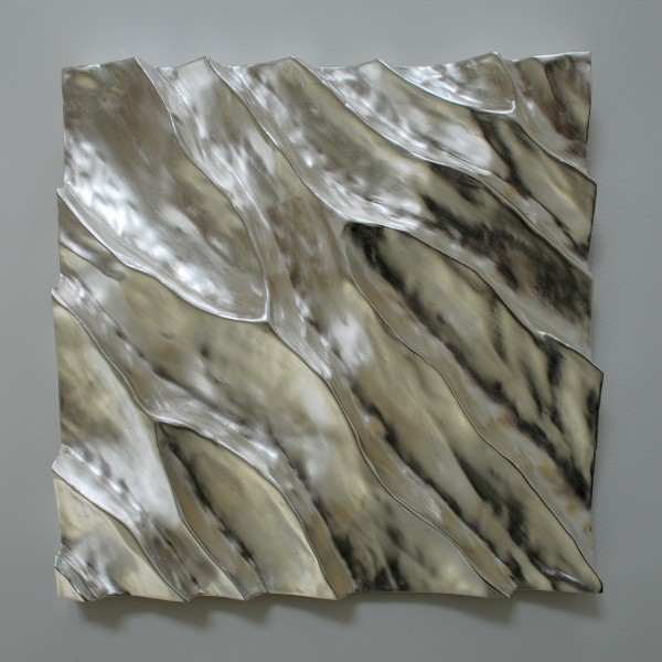 Shifting sands 11, silver on carved wood, 50 cm square