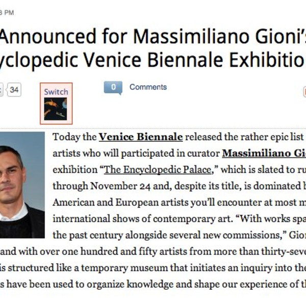 Artists Announced for Massimiliano Gioni’s Not-So-Encyclopedic Venice Biennale Exhibition