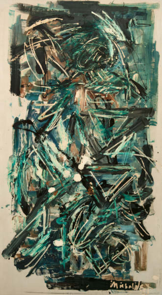 Michael (Corinne) West, Dancing Figure, 1962, Oil and collage on canvas, 91 1/4 x 50 inches