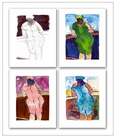 Woman In Red Lion Pub (set of 4), 2008