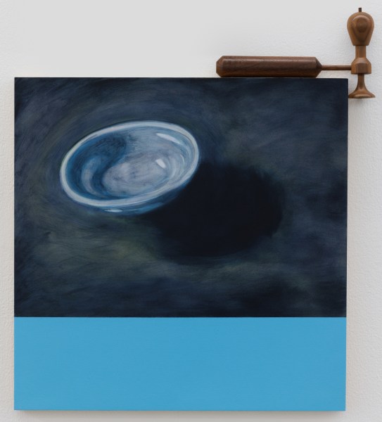 Edgar Orlaineta Untitled, 2024 Oil, acrylic paint on board, and wood element Painting: 50 x 50 x 4 cm 19 3/4 x 19 3/4 x 1 1/2 in Wood element: 24.5 x ø 13.5 cm 9 3/4 x ø 5 1/4 in