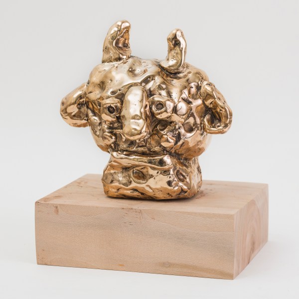 Amir Khojasteh Head of Div #4, 2023 Polished bronze and wood (unique) 18 x 18 x 11 cm (excluding plinth) 7 x 7 x 4 1/4 in