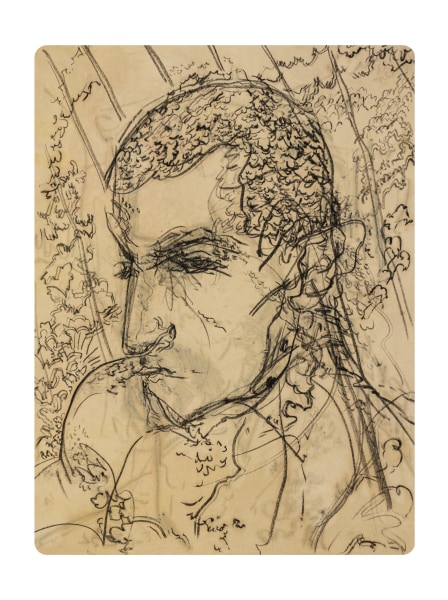 Malik Thomas Jalil Kydd Fury, 2025 Charcoal and sage dye on silk 80 x 62 cm 31 1/2 x 24 1/2 in