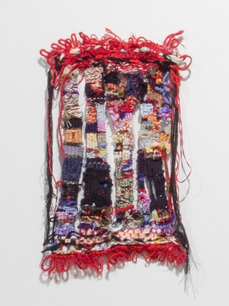 Jana Ghalayini Spirit, 2024 Wool, cotton, acrylic yarn and embroidery floss, oil pastel and ink on cotton and synthetic fabric, silver, glass and zinc beads 41 x 25 cm 16 1/4 x 9 3/4 in