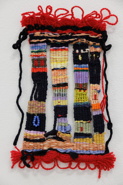 Jana Ghalayini Frequency 4.44, 2022 Handwoven tapestry on a frame loom Wool, cotton, acrylic yarn and glass beads 42 x 25 cm 16 1/2 x 9 3/4 in