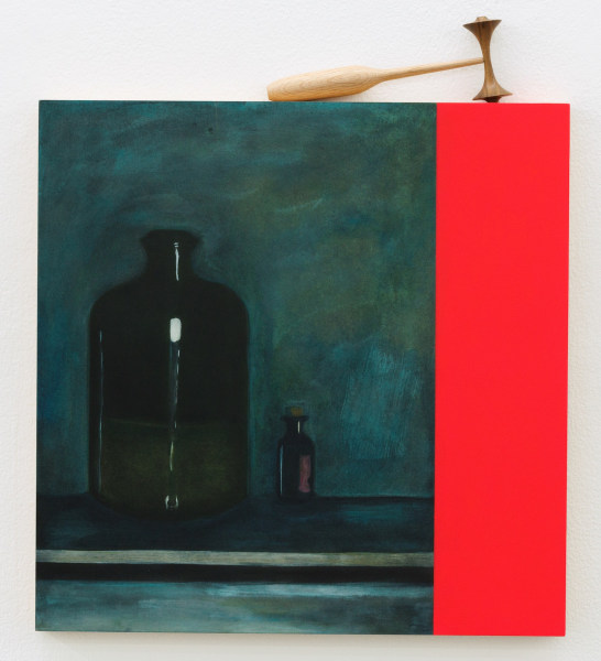 Edgar Orlaineta Untitled, 2024 Oil, acrylic paint on board, and wood element Painting: 50 x 50 x 4 cm 19 3/4 x 19 3/4 x 1 1/2 in Wood element: 23.2 x ø 8.5 cm 9 1/4 x ø 3 1/4 in