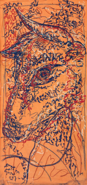 Malik Thomas Jalil Kydd Night encounter, 2024 Charcoal, pastel, madder root dyed on silk 90 x 40 cm 35 1/2 x 15 3/4 in