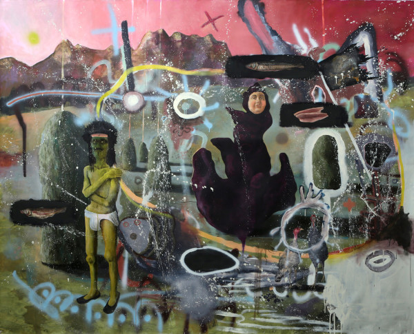 Philip Mueller Die schnöde müllerin (The Disdainful Mueller's wife), 2013 Oil, acrylic and lacquer on canvas 210 x 276 cm 82 5/8 x 108 5/8 in