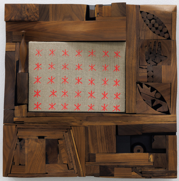 Edgar Orlaineta A primitive language, 2024 Wood, wax, linen and acrylic paint on board 50 x 50 x 8 cm 19 3/4 x 19 3/4 x 3 1/4 in