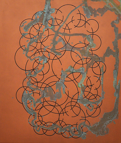 Michael Sailstorfer Maze 50, 2012 Acrylic screen print and acid on copper primed canvas 190 x 160 cm 74 3/4 x 63 in
