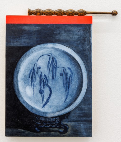 Edgar Orlaineta Untitled, 2024 Oil, acrylic paint on board, and wood element Painting: 28 x 20 x 3.1 cm 11 x 7 3/4 x 1 1/4 in Wood element: 21 x ø 2 cm 8 1/4 x ø 3/4 in