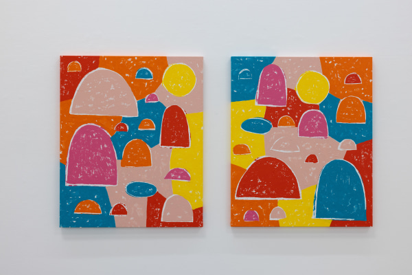 Olaf Breuning Mountain Lake #1 and #2, 2023 Acrylic on canvas (diptych) 120 x 100 cm (each) 47 1/4 x 39 1/4 in