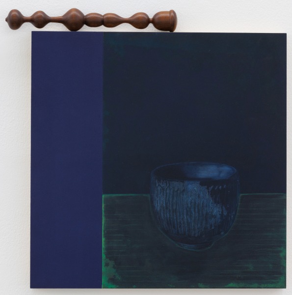 Edgar Orlaineta Untitled, 2024 Oil, acrylic paint on board, and wood element Painting: 50 x 50 x 4 cm 19 3/4 x 19 3/4 x 1 1/2 in Wood element: 34 x ø 5 cm 13 1/2 x ø 2 in